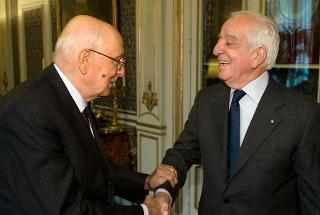 Il Presidente Giorgio Napolitano con Francesco Amirante, Presidente della Corte costituzionale, in visita di congedo