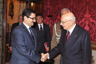 Il Presidente Giorgio Napolitano con il Sig. Khalid Abdul Rahman Al-Akwa, nuovo Ambasciatore della Repubblica dello Yemen in occasione della presentazione delle Lettere Credenziali