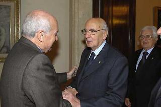 Il Presidente Giorgio Napolitano accolto dal Presidente della Camera dei deputati On. Fausto Bertinotti, poco prima della cerimonia di commemorazione di Giovanni Amendola nell'ottantesimo anniversario della scomparsa