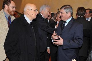 Il Presidente Giorgio Napolitano con l?Ambasciatore israeliano a Roma, Gideon Meir al VI° Congresso dell'Unione delle Comunità Ebraiche Italiane