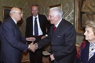 Il Presidente Giorgio Napolitano con Pietro Amendola poco prima della cerimonia della commemorazione di Giovanni Amendola, in occasione dell'ottantesimo Anniversario della scomparsa
