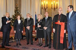 Il Presidente Giorgio Napolitano poco prima del Concerto di Natale eseguito dall'Orchestra "I Solisti Veneti" e diretto dal Maestro Claudio Scimone con Andrea Bocelli a Palazzo Madama