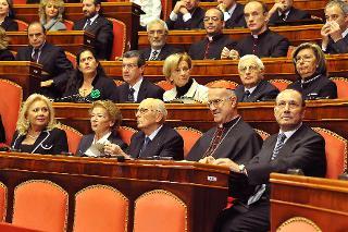 Il Presidente Giorgio Napolitano nel corso del Concerto di Natale eseguito dall'Orchestra "I Solisti Veneti" e diretto dal Maestro Claudio Scimone con Andrea Bocelli,