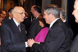 Il Presidente Giorgio Napolitano con Gideon Meir, Ambasciatore d'Israele in occasione degli auguri di Natale e Capodanno da parte del Corpo Diplomatico