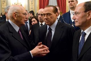 Il Presidente Giorgio Napolitano a colloquio con il Presidente del Consiglio Silvio Berlusconi e il Presidente del Senato Renato Schifani, in occasione dello scambio degli auguri di Natale e Capodanno con le Alte Cariche dello Stato