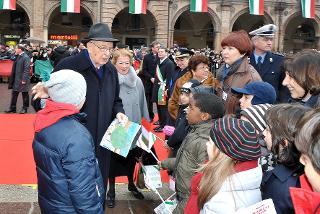 Il Presidente Giorgio Napolitano al suo arrivo in Piazza Saffi