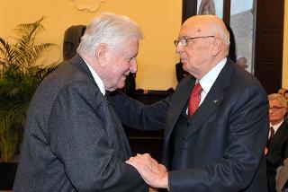 Il Presidente Giorgio Napolitano con il Sen. Sergio Zavoli in occasione della commemorazione di Benigno Zaccagnini e Arrigo Boldrini