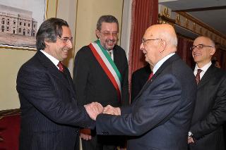 Il Presidente Giorgio Napolitano con il Maestro Riccardo Muti al Teatro &quot;Dante Alighieri&quot; per il convegno &quot;Ravenna e l'Unità d'Italia:150 anni di una passione popolare&quot;