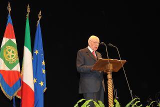 Il Presidente Giorgio Napolitano durante il suo intervento al Teatro &quot;Dante Alighieri&quot; per il convegno &quot;Ravenna e l'Unità d'Italia:150 anni di una passione popolare&quot;