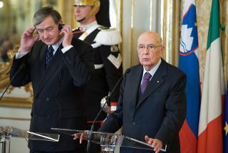 Il Presidente Giorgio Napolitano e il Presidente della Repubblica di Slovenia Danilo Türk nel corso dell'incontro con la stampa
