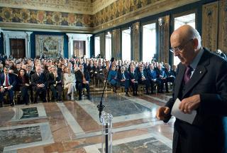 Il Presidente Giorgio Napolitano poco prima di rivolgere il suo indirizzo di saluto in occasione della &quot;Giornata della Qualità Italia&quot;