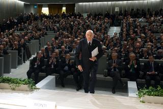 Il Presidente Giorgio Napolitano poco prima del suo intervento in occasione della commemorazione di Tommaso Padoa Schioppa