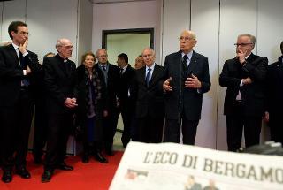 Il Presidente Giorgio Napolitano nel corso dell'incontro con una rappresentanza dei redattori e del personale tecnico-amministrativo del quotidiano &quot;L'Eco di Bergamo&quot;