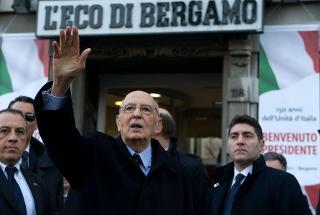 Il Presidente Giorgio Napolitano al termine della visita alla sede del quotidiano &quot;l'Eco di Bergamo&quot;