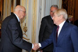 Il Presidente Giorgio Napolitano con Paolo Garimberti, Presidente della Rai, in occasione della presentazione del progetto &quot;Rai per i 150 anni&quot;