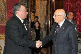 Il Presidente Giorgio Napolitano con il Signor Janos Balla, nuovo Ambasciatore della Repubblica di Ungheria in occasione della presentazione delle Lettere Credenziali