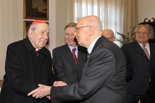 Il Presidente Giorgio Napolitano con il Cardinale Achille Silvestrini al Convegno dal titolo &quot;L'Italia verso l'Unità. Letterati, eroi, patrioti&quot;, all'Università degli Studi &quot;La Sapienza&quot;