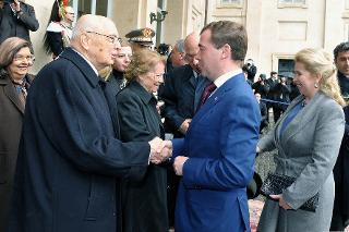 Il Presidente Giorgio Napolitano accoglie Dmitrij Medvedev, Presidente della Federazione Russa in visita ufficiale in Italia