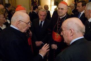Il Presidente Giorgio Napolitano con il Cardinale Tarcisio Bertone, Segretario di Stato Vaticano,nel corso della ricorrenza della firma dei Patti Lateranensi e dell'Accordo di Revisione del Concordato