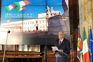 Il Presidente Giorgio Napolitano durante il suo intervento, in occasione della cerimonia su &quot;La lingua italiana fattore portante dell'identità nazionale, nel 150° anniversario dell'Unità d'Italia&quot;