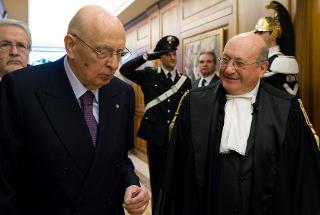 Il Presidente Giorgio Napolitano con Luigi Giampaolino, Presidente della Corte dei conti, in occasione dell'inaugurazione dell'Anno Giudiziario della Corte