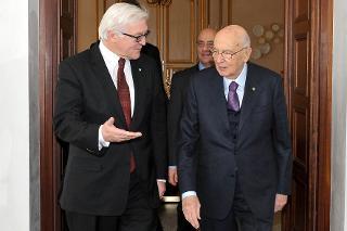 Il Presidente Giorgio Napolitano con Frank - Walter Steinmeier, Capo Gruppo SPD al Bundestag, al termine dei colloqui