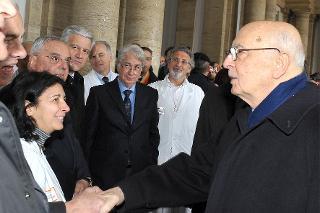 Il Presidente Giorgio Napolitano al suo arrivo all'Ospedale Carlo Forlanini, in occasione della visita alla nuova Unità di cure residenziali intensive - UCRI, dell'Azienda Ospedaliera San Camillo-Forlanini