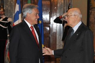 Il Presidente Giorgio Napolitano con il Signor Sebastian Pinera, Presidente della Repubblica del Cile, in visita ufficiale in Italia