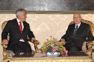 Il Presidente Giorgio Napolitano con il Signor Sebastian Pinera, Presidente della Repubblica del Cile, in visita ufficiale in Italia, durante i colloqui