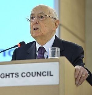Il Presidente Giorgio Napolitano nel corso del suo intervento al Consiglio per i Diritti Umani delle Nazioni Unite