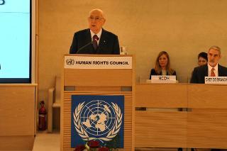 Il Presidente Giorgio Napolitano durante il suo intervento al Consiglio per i Diritti Umani