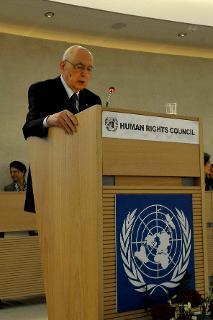 Il Presidente Giorgio Napolitano durante il suo intervento al Consiglio per i Diritti Umani alle Nazioni Unite