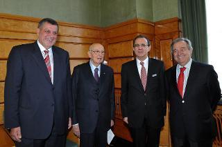 Il Presidente Giorgio Napolitano con Jan Kubis,Sergei A. Ordzonikidze e Antonio Guterres