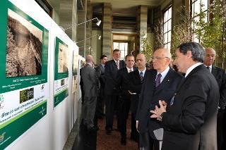 Il Presidente Giorgio Napolitano con Cesare Patrone, Capo del Corpo Forestale durante la visita alla Mostra fotografica &quot;L'annèe internazionale des forets: exposition de photos et arbres&quot;