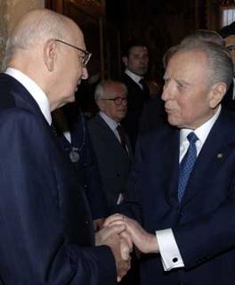 Il commiato del Presidente Emerito Carlo Azeglio Ciampi con il Presidente della Repubblica Giorgio Napolitano