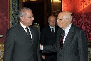 Il Presidente Giorgio Napolitano con il Signor Leonidas S. Markides, nuovo Ambasciatore della Repubblica di Cipro, in occasione della presentazione delle Lettere Credenziali