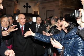 Il Presidente Giorgio Napolitano al suo arrivo alla Basilica di Santa Maria degli Angeli e dei Martiri, in occasione della celebrazione eucaristica per il 150° anniversario dell'Unità d'Italia