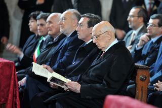 Il Presidente Giorgio Napolitano nel corso della celebrazione eucaristica per il 150° anniversario dell'Unità d'Italia, nella Basilica di Santa Maria degli Angeli e dei Martiri