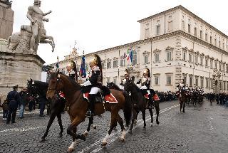 I Corazzieri durante il cambio della Guardia al Palazzo del Quirinale in occasione del 150° anniversario dell'Unità d'Italia