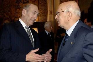 Il Presidente Giorgio Napolitano con Ehud Olmert, Primo Ministro dello Stato di Israele