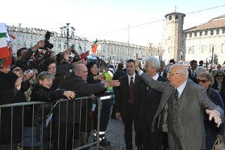 Il Presidente Giorgio Napolitano al suo arrivo al Teatro Regio per il 150° anniversaio dell'Unità d'Italia
