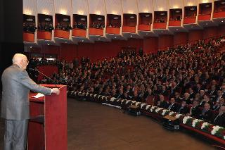 Il Presidente della Repubblica Giorgio Napolitano durante il suo intervento al Teatro Regio
