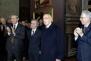Il Presidente Giorgio Napolitano con i Ministri Rutelli, Parisi e Padoa Schioppa durante la visita alla Galleria di Arte Antica di Palazzo Barberini