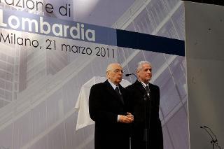 Il Presidente Giorgio Napolitano durante il suo intervento in occasione della visita a Palazzo Lombardia per la nuova sede della Regione