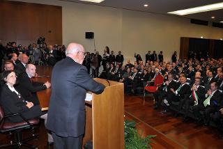 Il Presidente Giorgio Napolitano durante il suo intervento all'Università dell'Insubria