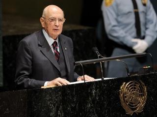 Il Presidente Giorgio Napolitano nel corso del suo intervento all'Assemblea Generale delle Nazioni Unite