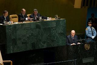 Il Presidente Giorgio Napolitano rivolge il suo discorso all'Assemblea Generale delle Nazioni Unite