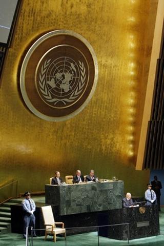 Il Presidente Giorgio Napolitano durante il suo intervento all'Assemblea Generale dell'ONU