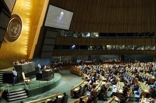 Il Presidente Giorgio Napolitano durante il suo intervento all'Assemblea Generale dell'ONU