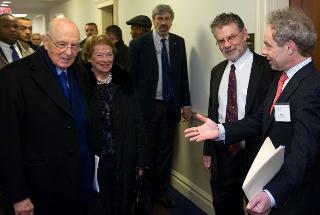 Il Presidente Giorgio Napolitano accolto al suo arrivo alla New York University dai Professori Joseph Weiler e Richard L. Revesz
